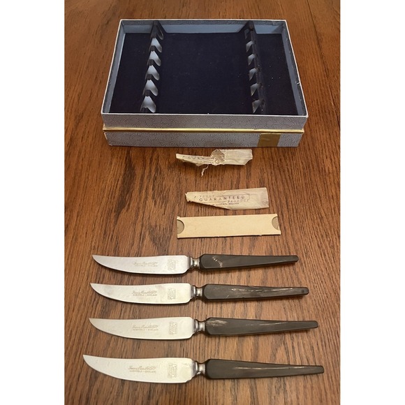 Lewis Rose & Co‎ LTD Sheffield England Buffalo Horn Handle Steak Knife 4 pieces - Picture 1 of 3